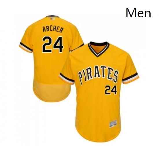 Mens Pittsburgh Pirates 24 Chris Archer Gold Alternate Flex Base Authentic Collection Baseball Jersey